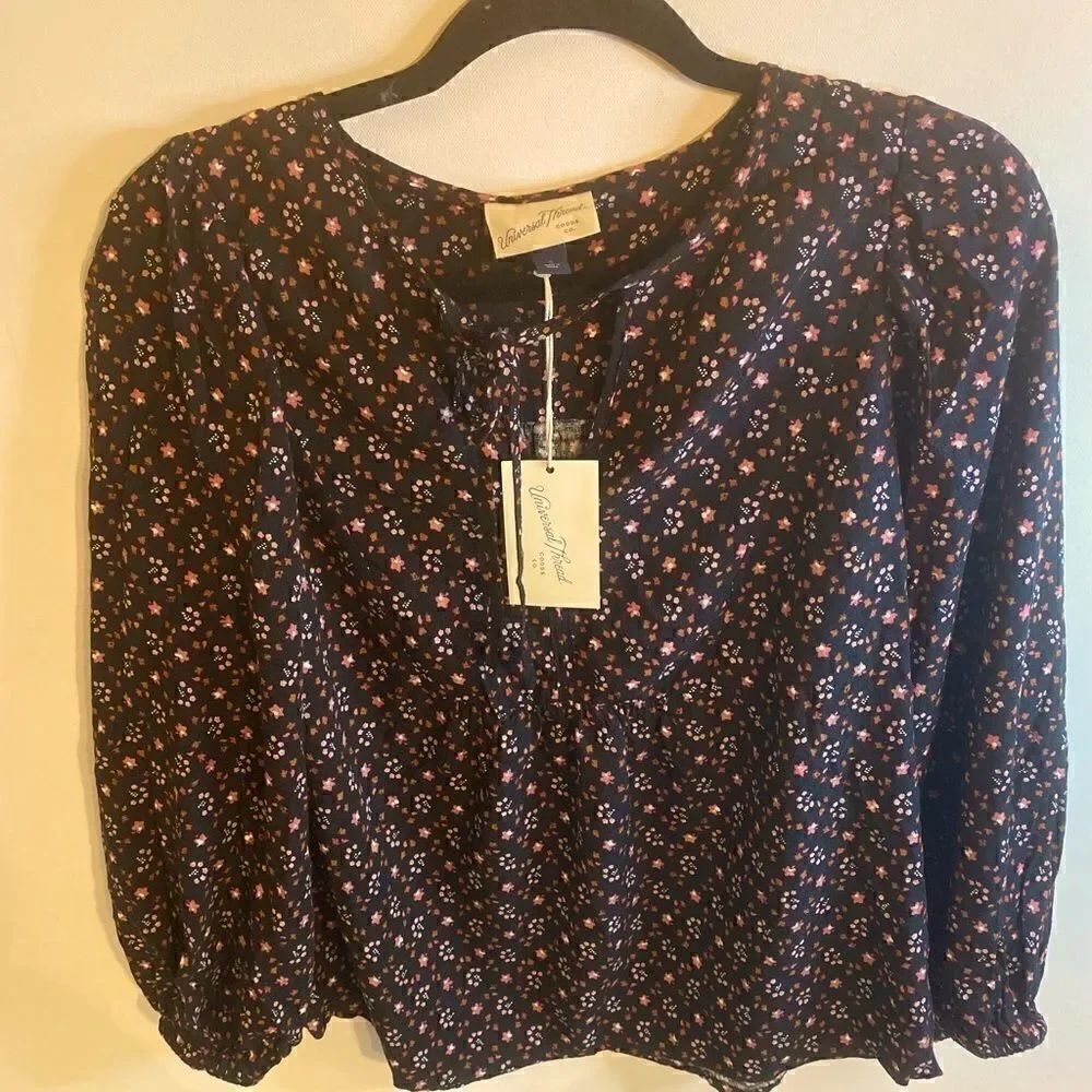 🛍Women Universal Thread Long Sleeve Tie -Front Peasant Size:Small